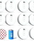 Top Shelf Ten Year Battery Smoke Detector With Photoelectric Sensor And Straight Up Reliable Home Fire Alarm Featuring Low Battery Warning And Fault Alert For Bedrooms And Living Spaces Ul217 Approved 20 Pack Kit displayed in rows with lithium battery and adhesive mounts.