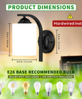 Top Tier Modern Farmhouse Wall Sconces With Solid Matte Black Frame And Soft Diffused Glass Shade Hardwired Vanity Light Fixture dimensions showing sconce size.