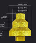 Front view of gold diamond brazed step drill bit with 20/35/50 mm steps for concrete, tile, marble.