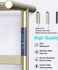 Brushed Gold Stainless Steel 4 Bar Wall Mounted Towel Warmer With Top Shelf Smart Timer Delivers Quick Heat In Minutes 131 To 141°F.