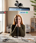 Next Level 4K Webcam With Hella Crisp 30FPS Video And Rock Solid PDAF Autofocus for well-lit video calls with facial brightness adjustment.