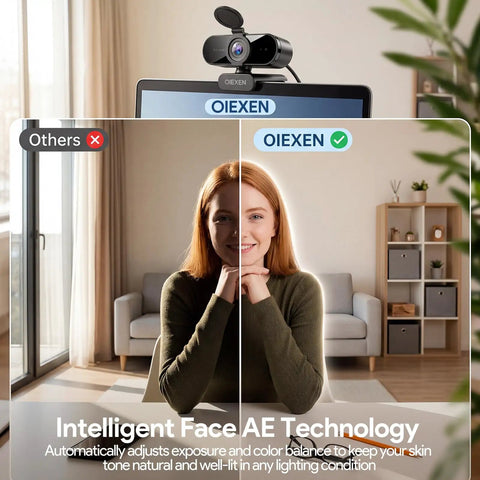 Next Level 4K Webcam With Hella Crisp 30FPS Video And Rock Solid PDAF Autofocus for well-lit video calls with facial brightness adjustment.