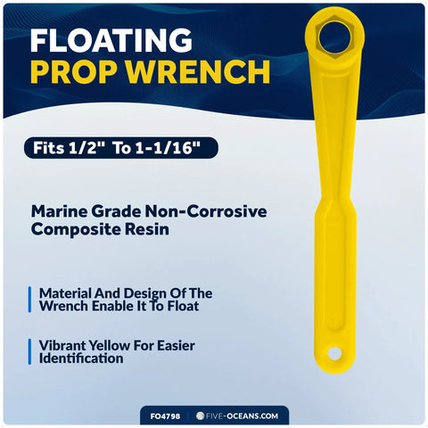 All In One Universal Prop Wrench Kit With Multiple Sockets For Boat Prop Nuts 17/32 To 1-1/4 In, Fits Nine Sizes, Lightweight Non Corrosive Resin, For Outboards And Stern Drives, Pontoon, Sport And Fishing Boats, Yellow