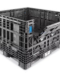 Hella Tough Collapsible Bulk Storage Bin And Heavy Duty Shipping Crate With 1500 Pound Load Capacity For Machinery Parts And Bulky Loads 48X45X34 Inches, black plastic crate with lid.