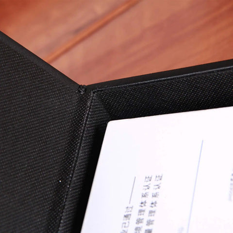 Corner view of Premium PU Leather Tissue Box Holder With Lid Black Dope Napkin Dispenser showing interior lining and tissue fit