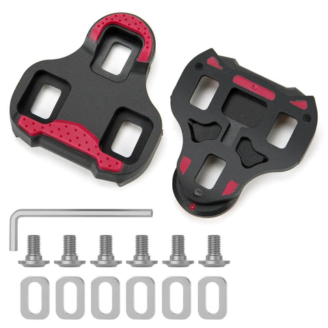 Bike Cleats For Look KEO Compatible 9 Degree Float System with hardware kit, showing two cleat pieces and screws