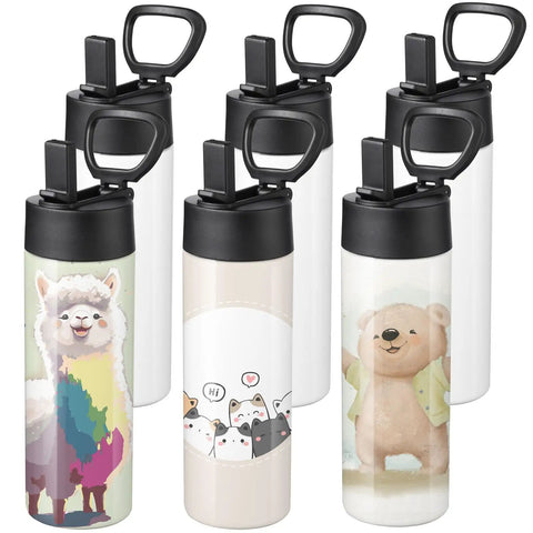 16oz Kid Sublimation Tumbler Set With Straws, 6 Pack, Stainless Steel, Double Walled, BPA Free, with playful animal designs