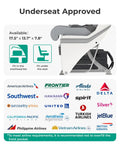 Underseat Carry On Luggage With Wheels For Women, 16 Inch Personal Item Bag fitting under airplane seat, airline logos shown