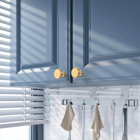 10 Pack Champagne Bronze Cabinet Knobs And Knurled Aluminum Drawer Pulls For Dresser And Cabinet Doors The Go To Hardware Upgrade For Kitchen And Bath installed on blue cabinets