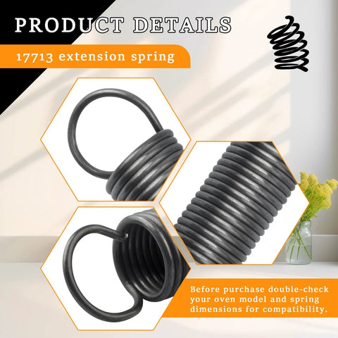 17713 Extension Spring For Commercial Ovens, close-up showing heavy-duty metal coil and hook ends