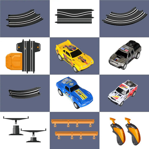 Epic Slot Car Racing Track Kit With 4 Cars Electric Or Battery Powered Dual Race Flash Bridge And Pendulum Overpass Auto Lap Counter Slope And Circular Overpass Tracks components
