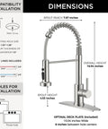 Dimensions of Modern Brushed Nickel Kitchen Sink Faucet Featuring A Three Mode Sprayer And Single Handle Design.