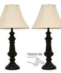 Touch Control Steel Table Lamps Bronze Finish Set Of 2 With Faux Silk Softback Shades Modern Nightstand And Living Room Lighting For A Cozy Lit Vibe In Any Space.