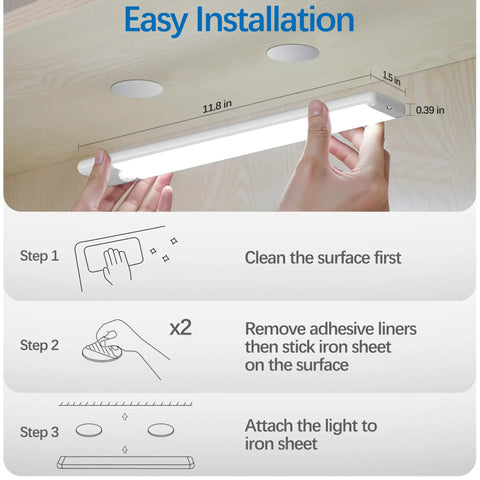 Easy installation guide for Under Cabinet Motion Sensor Lights 3 Pack Magnetic Rechargeable Bar Wireless Stick On Night Light for Kitchen Cabinets