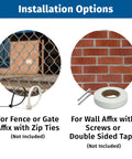 Installation options showing zip ties for fence and screws or tape for wall for 12 By 18 Inch Must Have Bilingual Job Site Dress Code Sign With English And Spanish PPE Warning Durable 0.055 Inch Polyethylene Plastic Bold Text Weatherproof And Easy Installation For Construction Sites.