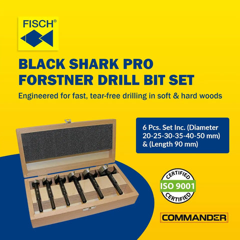 Built Tough Forstner Drill Bit Set Six Piece High Speed Steel Woodworking Accessory Kit For Fine Cabinetry Doors And Barn Renovations. Set of 6 drill bits in wooden case.