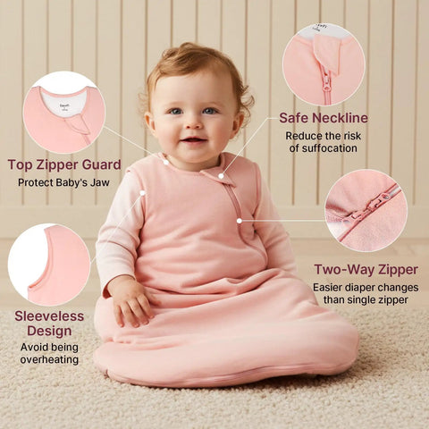 Baby wearing Cozy Bamboo Rayon Sleep Sack For Babies 6 To 12 Months 1.0 TOG All Year Wearable Blanket With 2 Way Zipper.