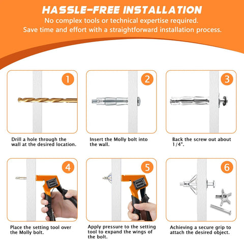 Hassle-free installation guide for 20 Pack M4x46 Molly Bolts Heavy Duty Drywall Anchors In Zinc Plated Steel For Plaster Walls.