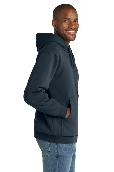 Side view of model wearing Heavyweight Zip Hoodie With Thermal Lining For Men And Women, Unisex Full Zip Hooded Sweatshirt