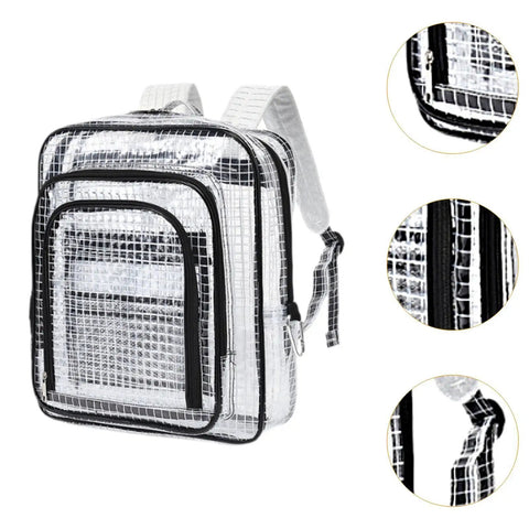 Heavy Duty Tool Backpack With Transparent Mesh Pockets For Tech Pros And Mechanics Durable Anti Static PVC Cleanroom Storage Organizer Built Tough Hella Spacious Black from the front with clear mesh pockets.