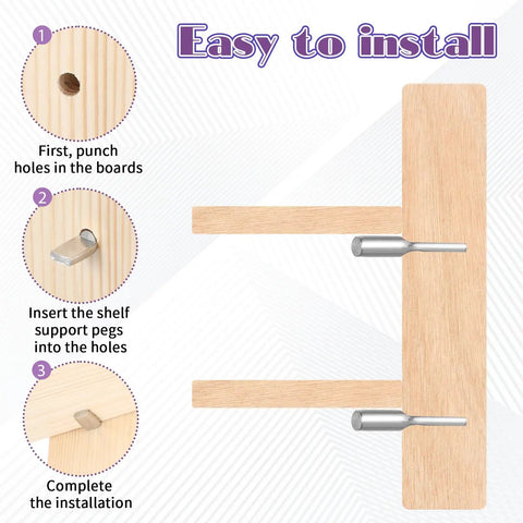 Step-by-step installation guide for 48 Pack Beefy Stainless Steel Shelf Support Pins With Spoon Shape Design.