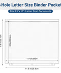 3-hole waterproof PVC binder pocket for letter-size documents, dimensions shown, for 3 ring binders, 36 Pack Letter Size Binder Pockets With Zipper Pouch Waterproof PVC Pro Grade Document Organizer For 3 Ring Binders Side Loading File Sleeves Storage Bags For Office And School Supplies.