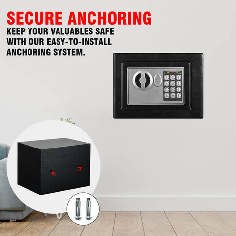 Mini Personal Safe Box 0.4 Cu Ft Beefy Steel Digital Safe With Electronic Lock And Key Combination Hidden Wall Cabinet