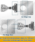 Diagram of 50 Piece Cabinet Hinge Repair Plate Kit with stainless steel mounting plates for hinge base and cup.