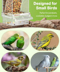 Clear Acrylic Automatic Bird Cage Feeder For Parakeets Budgies And Small Birds, 3.1x2.8x7.3 inch, showing seed in clear box.