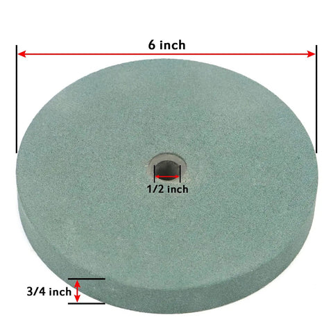 6 Inch Silicon Carbide Bench Grinder Wheel With Half Inch Arbor, 120 Grit, top view showing dimensions and central arbor hole