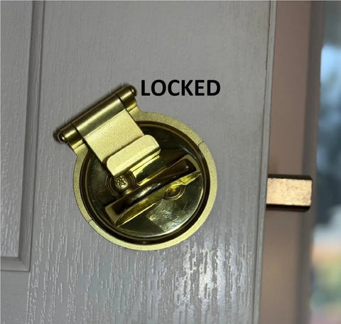 Dead Bolt Secure Brass Lock Guard For Single Side Deadbolts With Bump Key Protection installed on door demonstrating security.