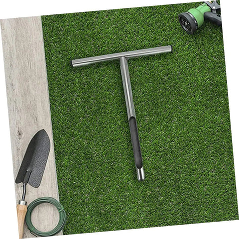 T Handle Garden Soil Sampler Probe Stainless Steel Tool resting on grass, showcasing durable and easy to clean design.