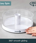 Smooth As Butter Three Bin Rotating Lazy Susan Turntable clear plastic container with easy spin feature for pantry organization.