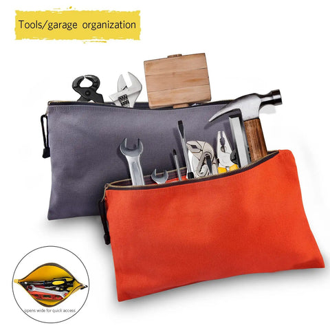 Heavy Duty Canvas Tool Bag Organizer Set Of 7 Pouches In Assorted Colors 12.5 Inch By 7 Inch Durable Storage with tools inside