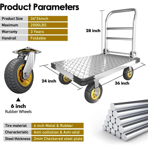 Kickass Heavy Duty Folding Flatbed Dolly With Six Inch Swivel Wheels Smooth Rolling Steel Hand Truck Designed For No Sweat Garage Moves And Everyday Load Hauling