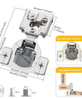 Heavy Duty 20 Pack Soft Close Cabinet Hinges dimensions and specifications; cold rolled steel hardware for kitchen and bath remodels.