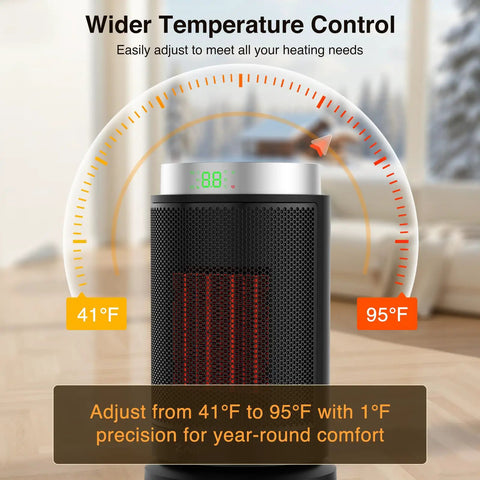 Ultra Quiet 1500W Portable Space Heater With Digital Display Ceramic PTC Fast Heating Wide Angle Heat Thermostat Eight Safety Features