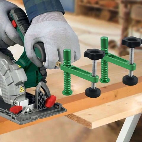 Using Two Pack 19mm Bench Dog Clamps With Quick Release Fast Acting Hold Down For Woodworking on wooden board