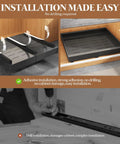 Installation instructions for Four Piece Heavy Duty Pull Out Cabinet Organizers, showing adhesive vs drill methods.