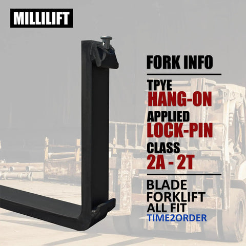 Built Like A Tank Job Site Ready Straight Up Heavy Duty Workhorse Sixty Inch Forged Pallet Fork Blades 4400 Lb Capacity ITA Class II Hook Style Replacement Forks For Forklifts Skid Steers And Tractor Loaders Pair, showing a close-up of the lock-pin applied hang-on forklifts mount.