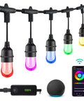 Smart Color Changing Outdoor String Lights 24ft LED Flat Wire, 2.4Ghz WiFi Enabled, Works With Alexa And Google Assistant