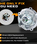 Top Grade Replacement Water Pump For 05 To 09 Chevy Equinox And Pontiac Torrent 3.4L V6 showing durable cast aluminum design.