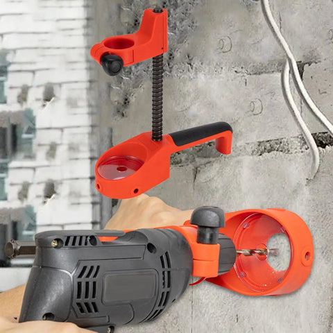 Heavy Duty Drill Press Stand With Fixed Handle And Telescopic Spring For Benchtop Workstation, red steel mounting clamp attached to drill.