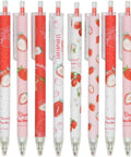 12 Pack Cute Strawberry Gel Pens Set Retractable 0.5mm Black Ink, Pocket Size 5.7 Inch, Totally Cute Strawberry Design Fun Writing Tools