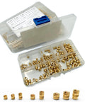 Heat Set Brass Threaded Inserts for Plastic Kit, 160Pcs, 4-40 6-32 8-32 Inch, organized in a plastic case
