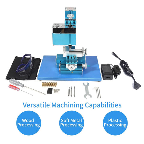 DIY Friendly Mini Power Milling Machine For Wood Metal And Plastic Hobbyists Desktop Milling Tool For Small Shops And Garages 20000 RPM Motor 24W 3000 RPM Spindle W104MB with accessories and tools