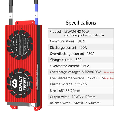 Smart BMS 4S 12V 100A LiFePO4 Battery Protection Module With UART Bluetooth Monitoring, programmable alarms visible
