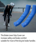 Two Pairs Silicone Brake Lever Grip Protectors For Bikes Non Slip Handle Covers Displayed with Cyclist in Background