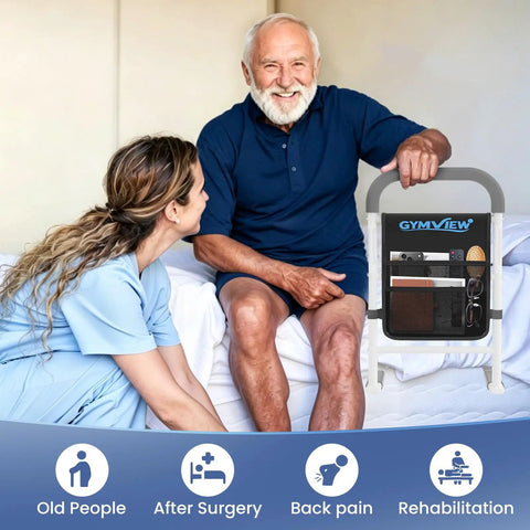 Heavy Duty Bed Safety Rail For Seniors With 350 Lbs Capacity ASTM F3186-17 Certified and storage pouch in home setting