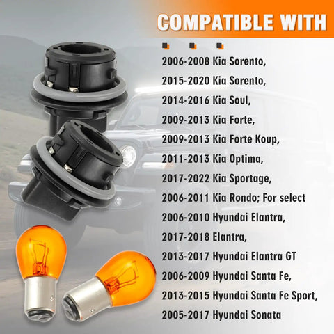 Front Turn Signal Lamp Socket With Bulb Kit For Kia Soul Forte And Hyundai Sonata Elantra 2012 2019 2014 2017 Replacement Turn Signal Holder 1 Pair Brighter Safer Signaling with compatibility list